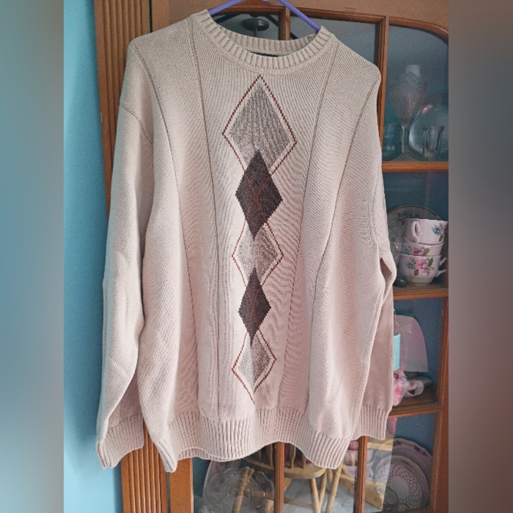 Dockers, Argyle Diamond Long Sleeve Mens Pullover Sweater, XXL, 100% Cotton